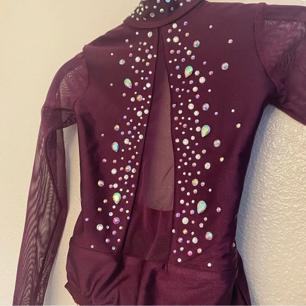 Patrick J solo dance costume purple custom rhinestone illusion leotard LC MC